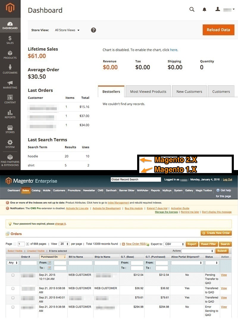 Magento 1.X versus 2.X