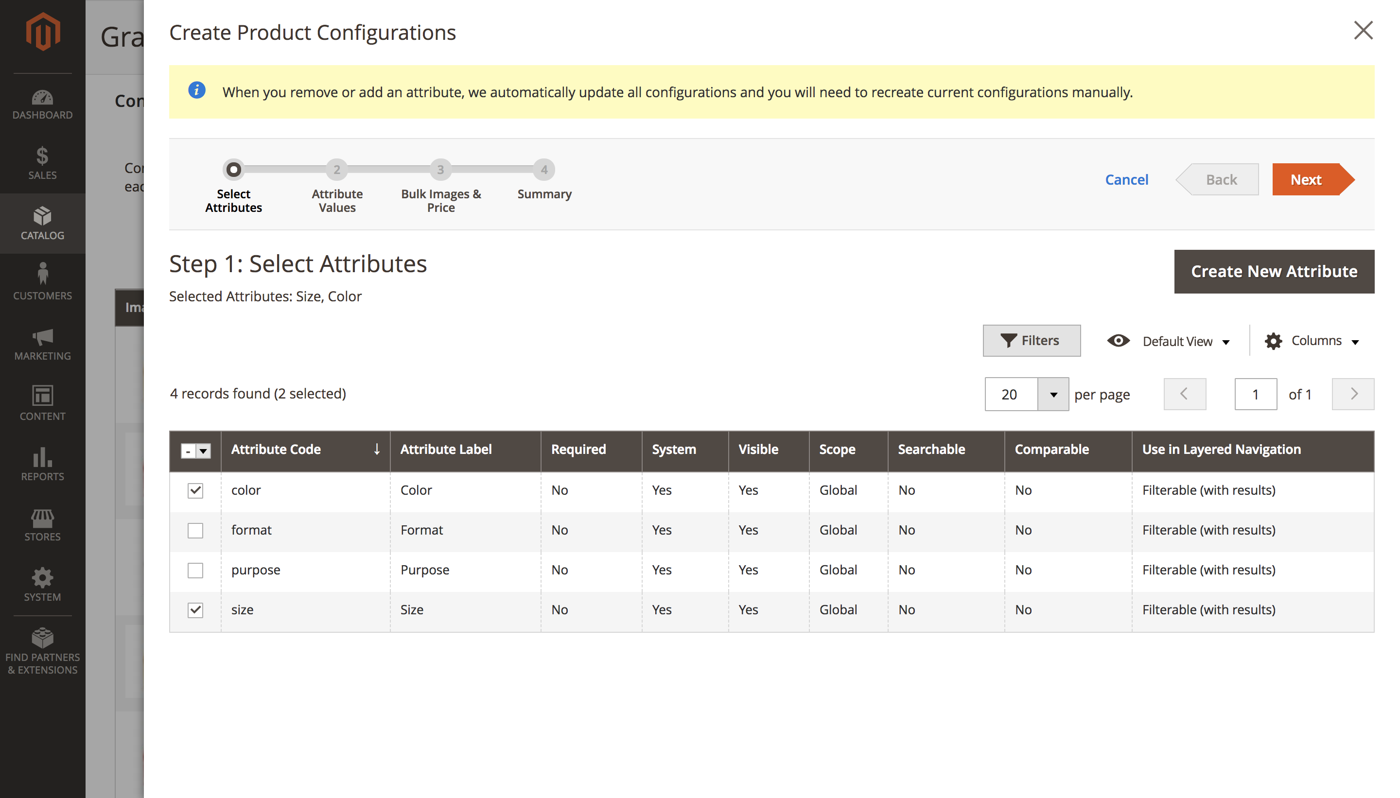 the steps of creating a configurable product in Magento 2