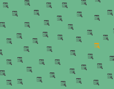 A repeating pattern of black calendar icons with magnifying glasses on a green background, one highlighted in yellow near the right—symbolizing the importance of regular checkups, like why a code audit is critical for your site’s security and reliability.