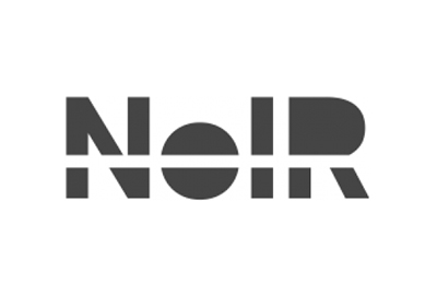 The word NOIR is written in bold, black, uppercase letters with a modern, geometric font. The letters O and R are split horizontally, creating a stylized, minimalist design.