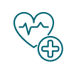 Icon of a heart with a heartbeat line inside and a medical cross symbol beside it, representing health or medical care.