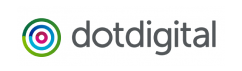 The image shows the dotdigital logo. It includes a series of colorful concentric circles to the left and the word dotdigital in lowercase, gray letters on the right.