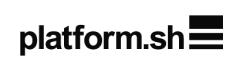 The image shows the logo of platform.sh in lowercase black letters, with a black rectangular design to the right.