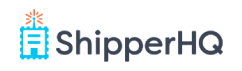 Logo of ShipperHQ featuring a stylized blue square with a red snowflake-like design above it on the left, and the text ShipperHQ in dark font on the right.