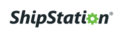 The image shows the ShipStation logo, featuring the brand name in black with a green gear symbol replacing the dot over the lowercase i.