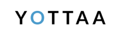 The image shows the word YOTTAA in capital letters. The letters Y, T, T, A, and A are black, while the letter O is blue. The background is white.