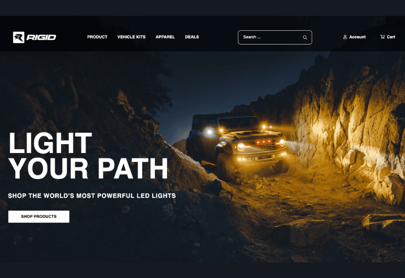 The homepage of the newly redesigned website for RIGID Industries